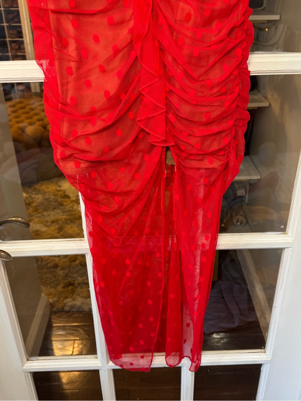 💃💃💃MAJORELLE Brady Strapless Dress Red Polka Dot Mesh Sheer Ruffles from REVOLVE - Picture 5 of 14